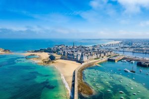 Aerial view of the beautiful city of Privateers - Saint Malo in Brittany, France