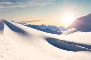 Winter Landscape in Canadian Mountain Landscape. Colorful Sunrise Sky Art Render. Garibaldi, Whistler, BC, Canada.