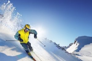Skier in high mountains
