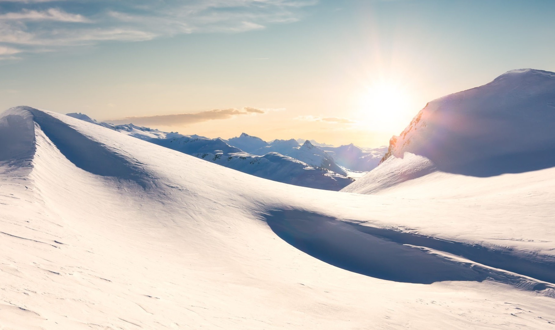 Winter Landscape in Canadian Mountain Landscape. Colorful Sunrise.